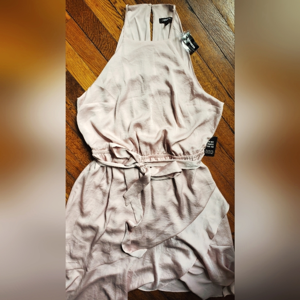 Express Ruffle Hem Asymetrical Halter Faux Wrap Dress